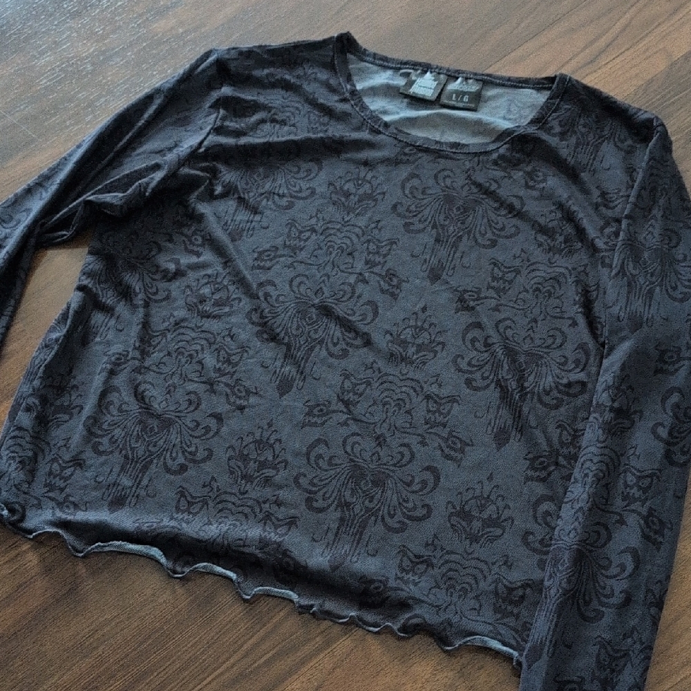 Black Floral-Textured Long Sleeve Tee